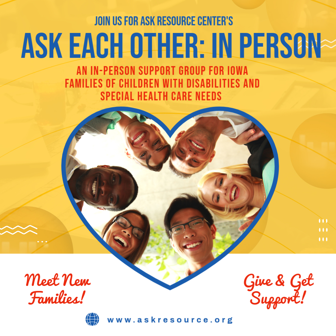 Diverse group of smiling parents and caregivers forming a circle at ASK Each Other In-Person Support Group