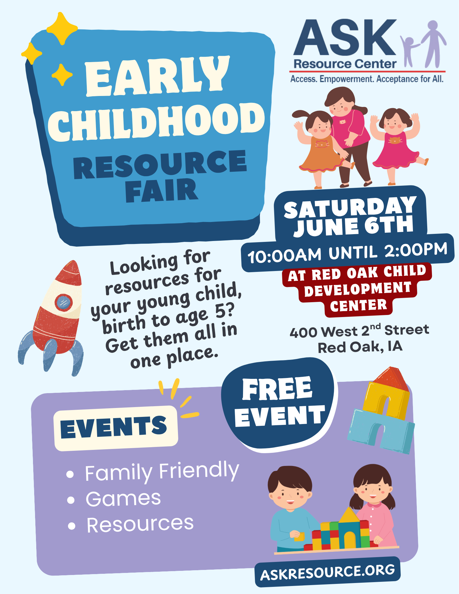Flyer for ASK Resource Center’s Early Childhood Resourc